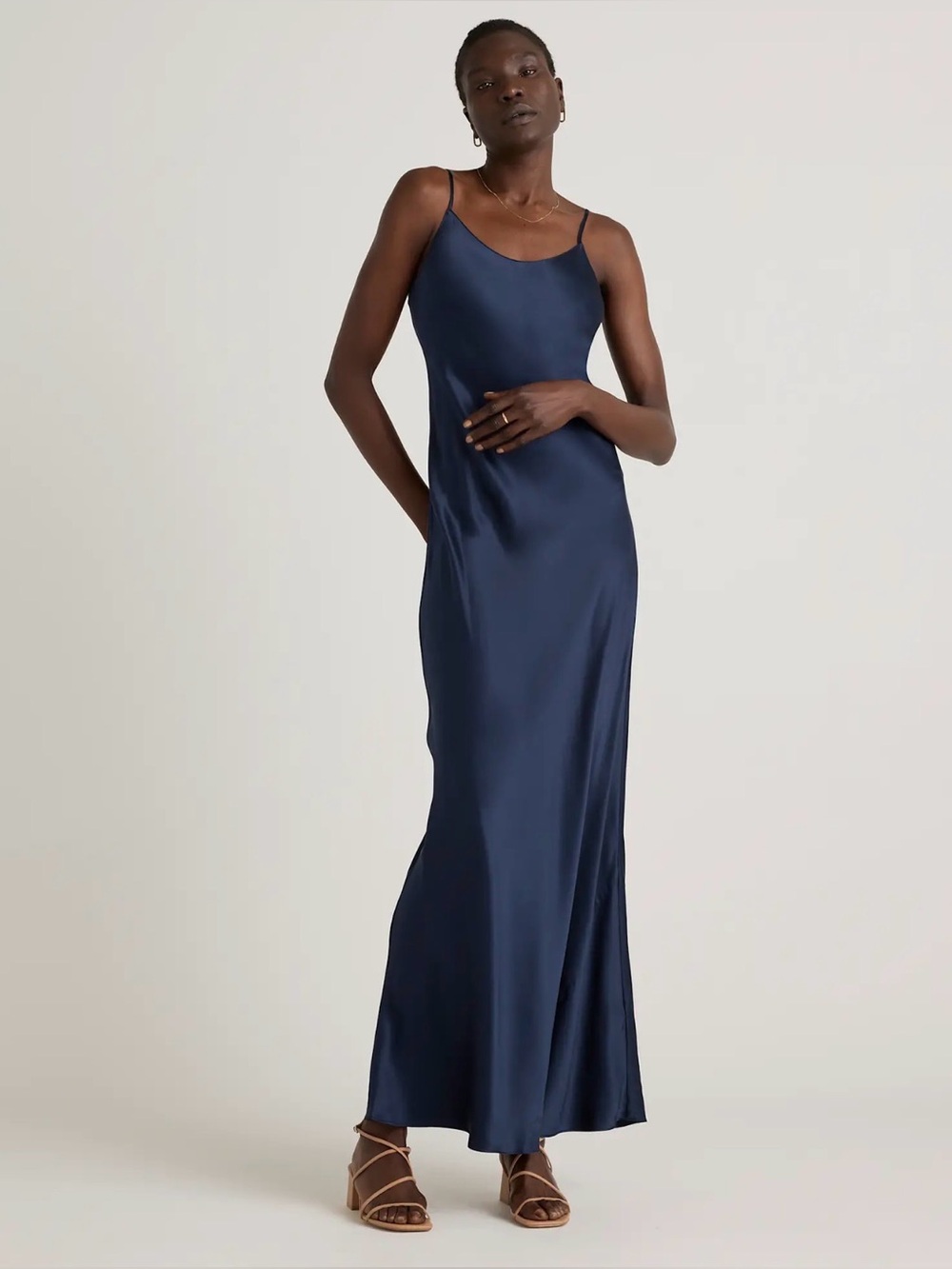 Quince Silk Navy Slip Maxi Dress with Spaghetti Straps NWT 1407